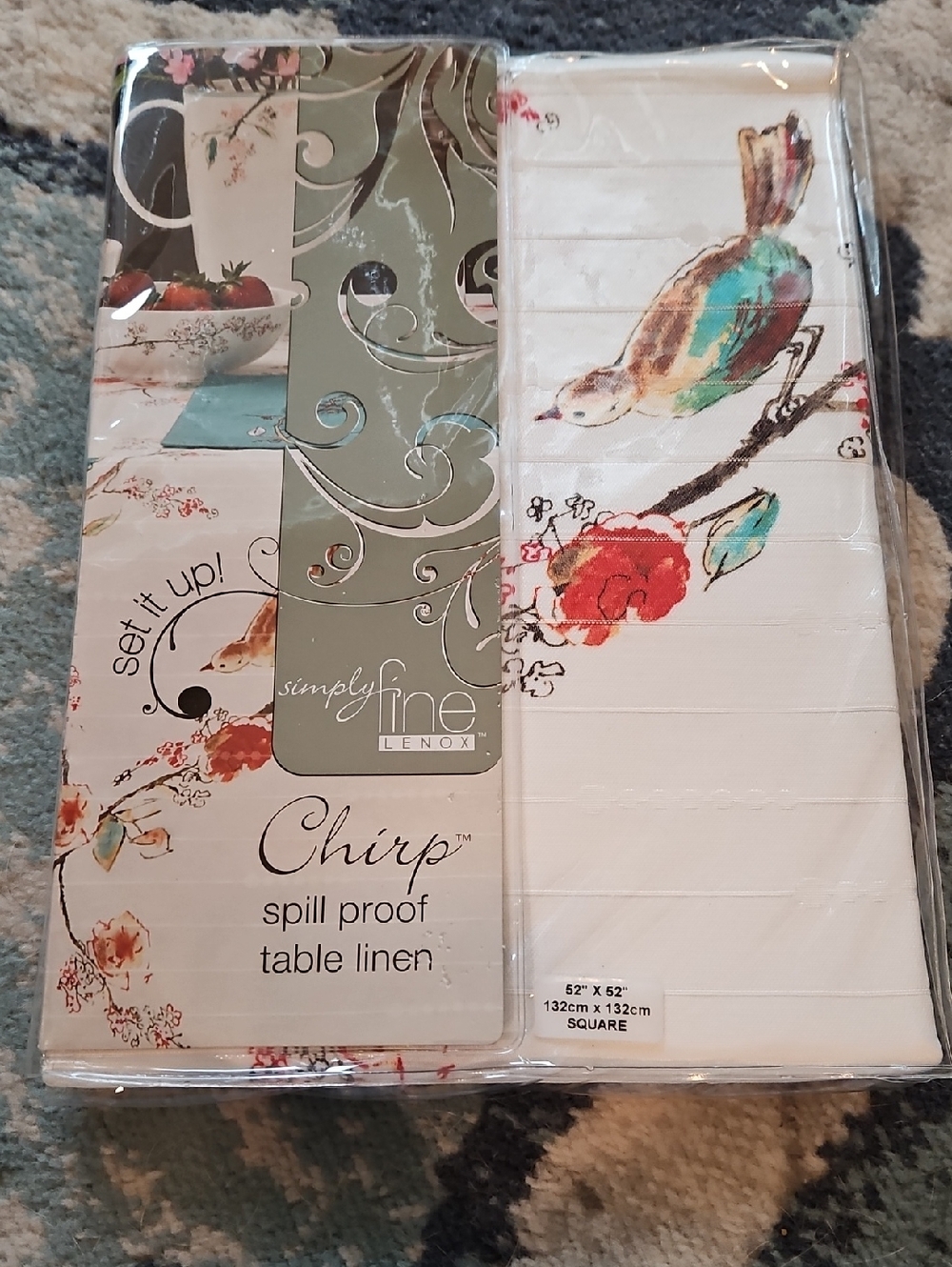 Lenox White Table Linen with Multicolor Bird and Floral Print